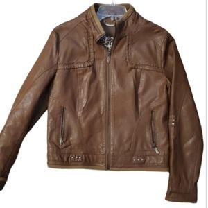Paparazzi Biz‎ Womans Brown Faux Leather Zip Jacket Size Small